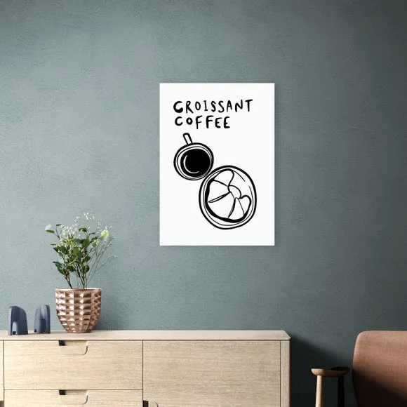 Croissant Coffee Wall Print - Black/White