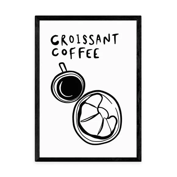 Croissant Coffee Wall Print - Black/White