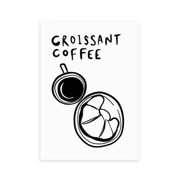 Croissant Coffee Wall Print - Black/White