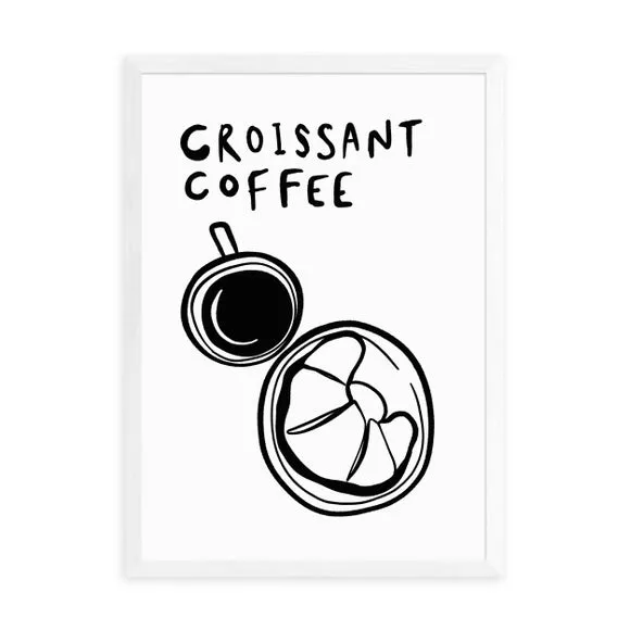 Croissant Coffee Wall Print - Black/White