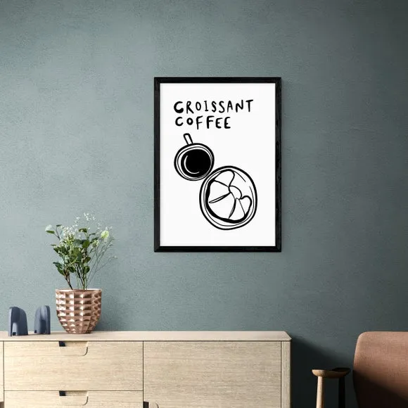 Croissant Coffee Wall Print - Black/White