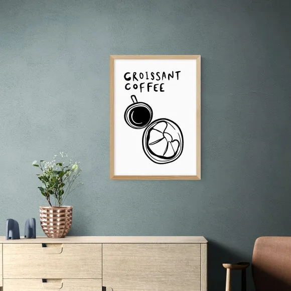 Croissant Coffee Wall Print - Black/White