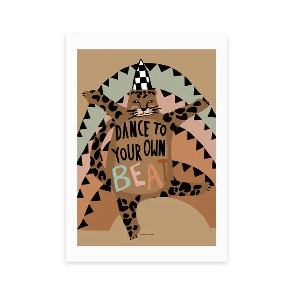 Dancing Leopard Wall Print - Brown, Paper