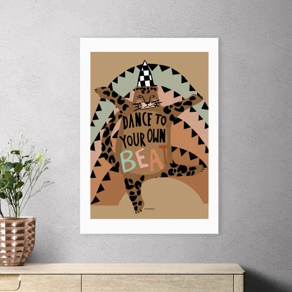 Dancing Leopard Wall Print - Brown, Paper