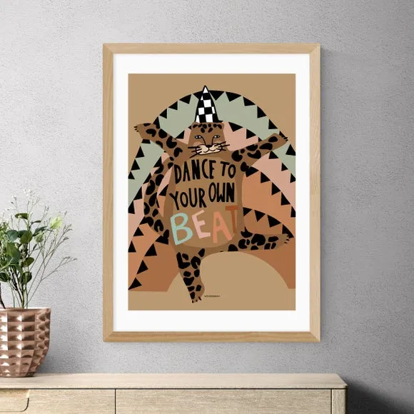 Dancing Leopard Wall Print - Brown, Paper