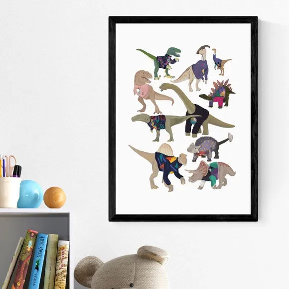Dinosaur Wall Print with 80s Jumpers - White