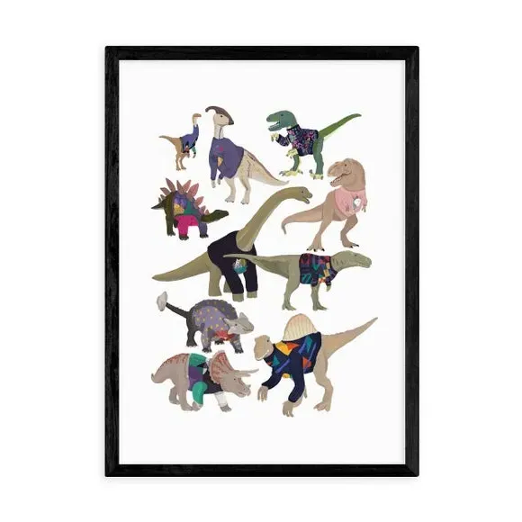 Dinosaur Wall Print with 80s Jumpers - White