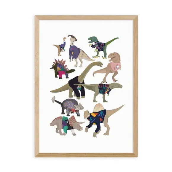 Dinosaur Wall Print with 80s Jumpers - White