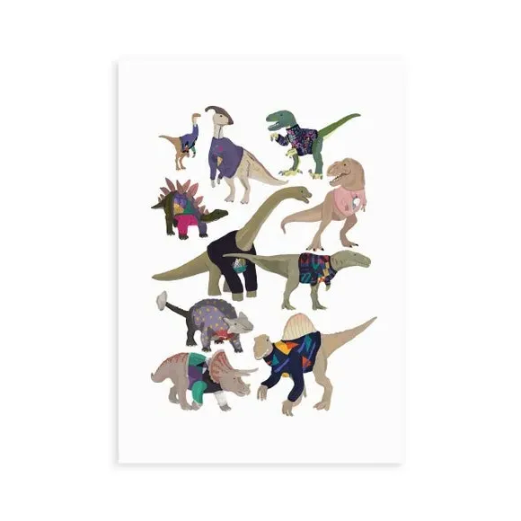 Dinosaur Wall Print with 80s Jumpers - White