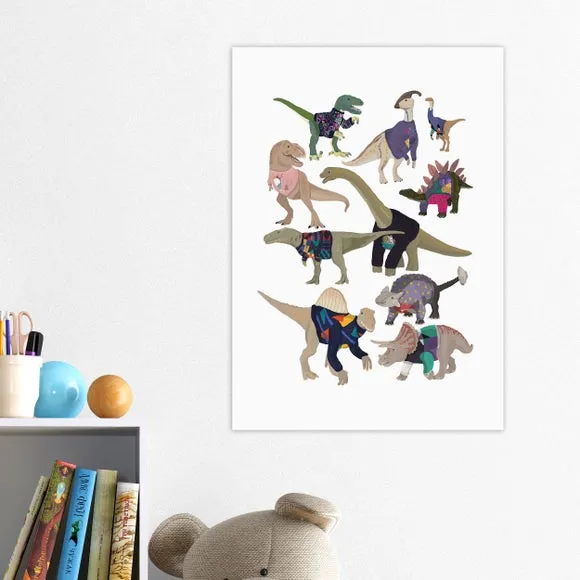 Dinosaur Wall Print with 80s Jumpers - White image