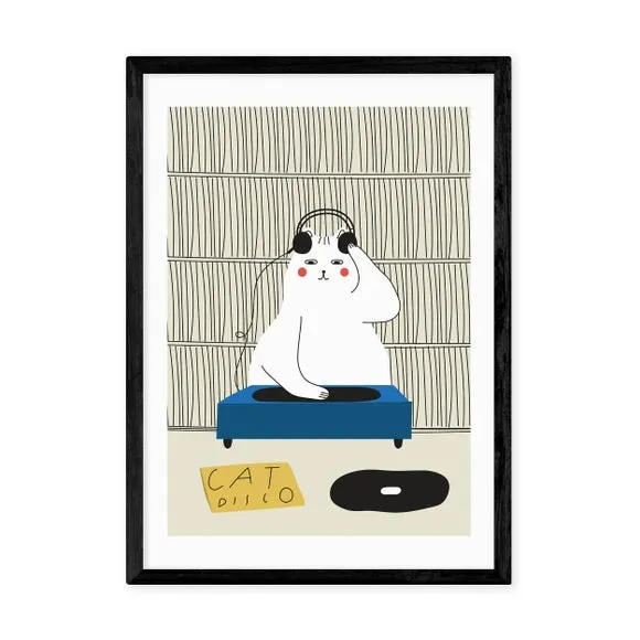Disco Cat Wall Print - Natural, Archival Paper