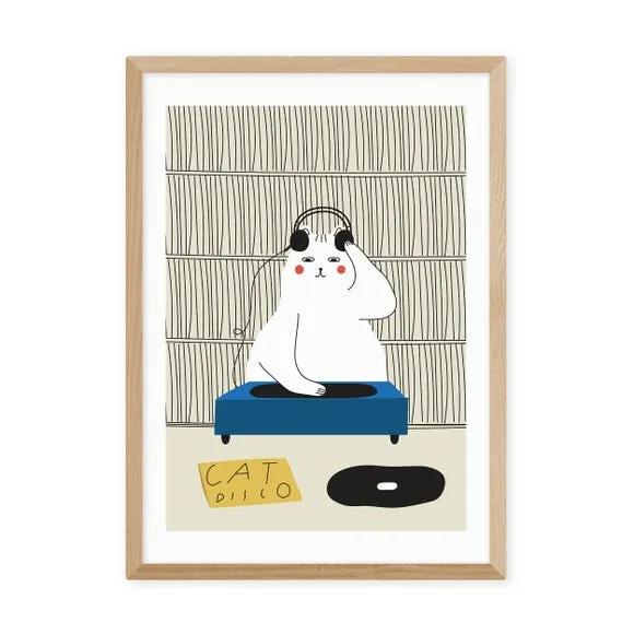 Disco Cat Wall Print - Natural, Archival Paper