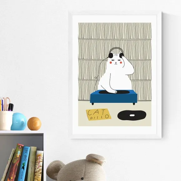 Disco Cat Wall Print - Natural, Archival Paper