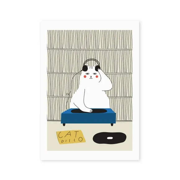 Disco Cat Wall Print - Natural, Archival Paper