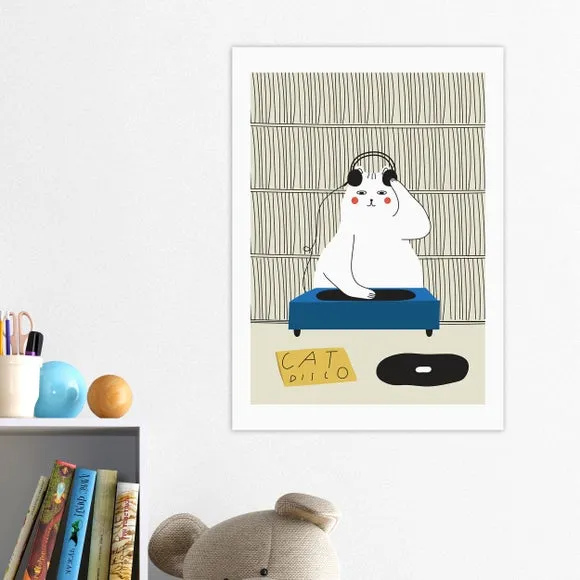 Disco Cat Wall Print - Natural, Archival Paper