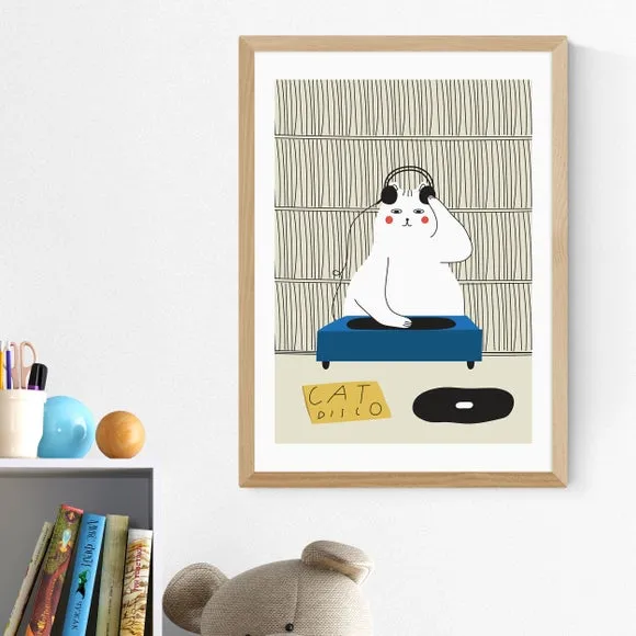 Disco Cat Wall Print - Natural, Archival Paper