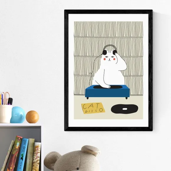 Disco Cat Wall Print - Natural, Archival Paper