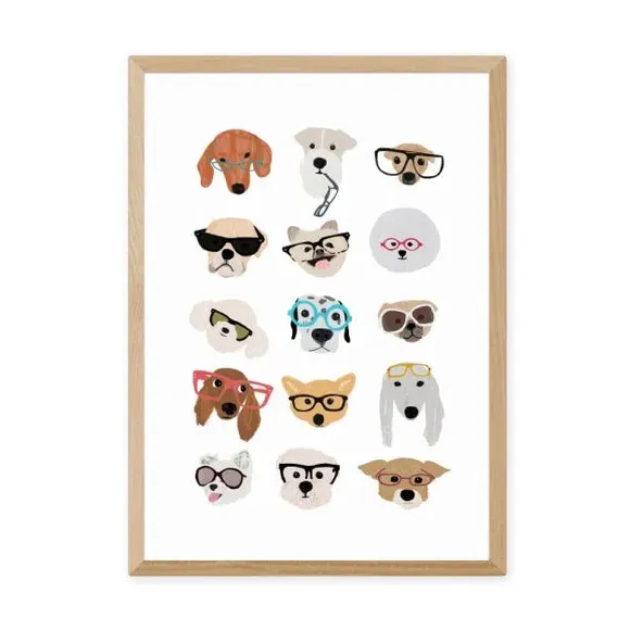 Dogs in Glasses Wall Print - Multicolor, Paper