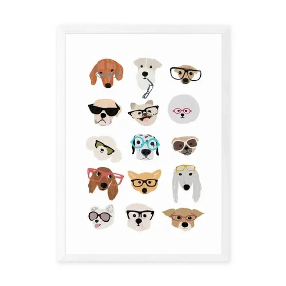 Dogs in Glasses Wall Print - Multicolor, Paper