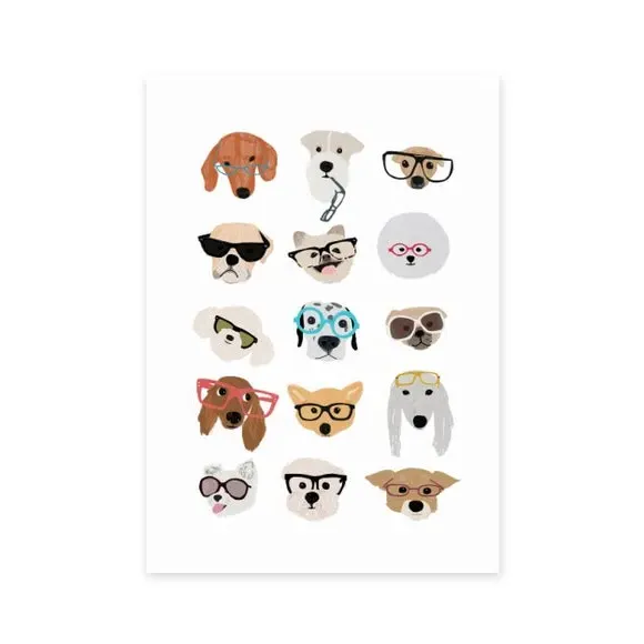 Dogs in Glasses Wall Print - Multicolor, Paper image