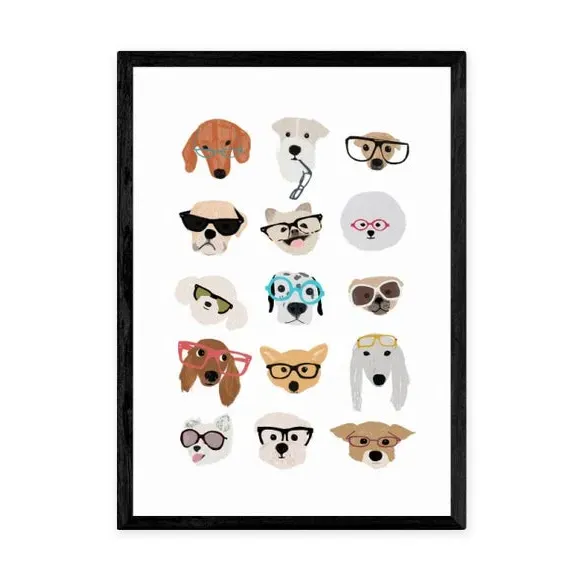 Dogs in Glasses Wall Print - Multicolor, Paper