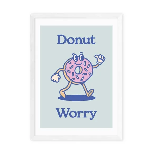 Donut Worry Wall Print - Blue, Archival Paper