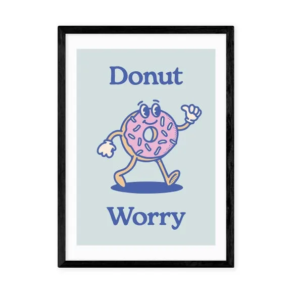 Donut Worry Wall Print - Blue, Archival Paper