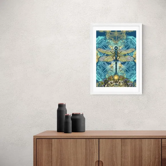 Dragonfly Wall Art Print - Blue, Paper