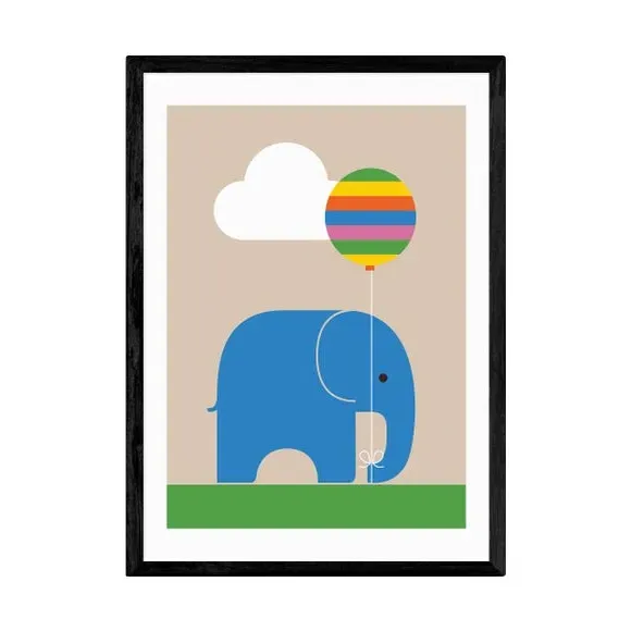 Elephant Wall Print with Balloon - Multicolor