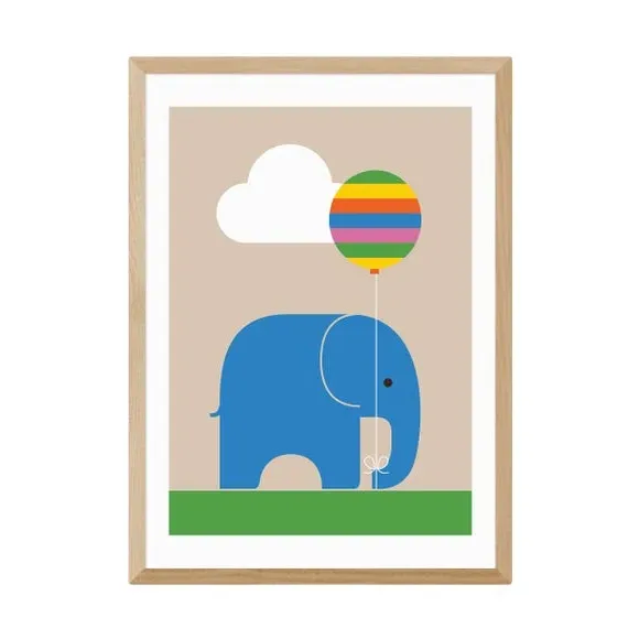 Elephant Wall Print with Balloon - Multicolor