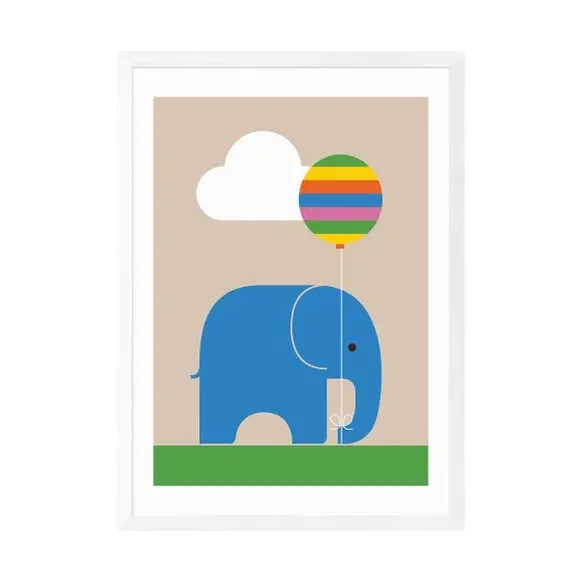 Elephant Wall Print with Balloon - Multicolor