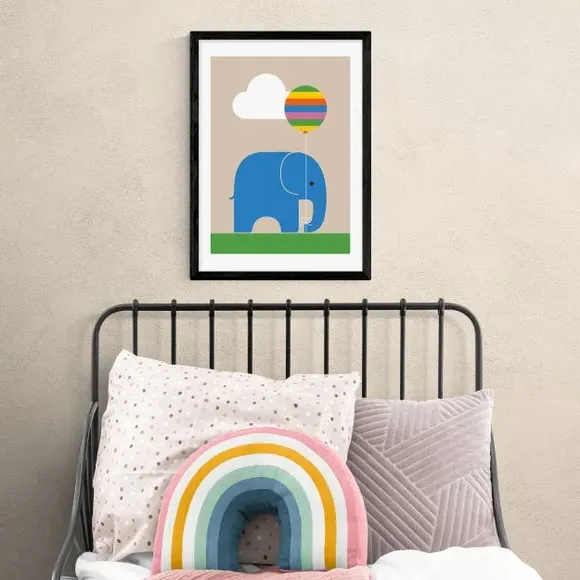 Elephant Wall Print with Balloon - Multicolor