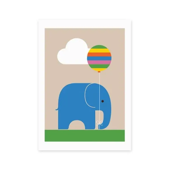 Elephant Wall Print with Balloon - Multicolor image