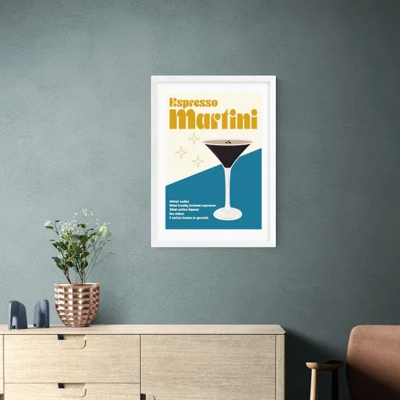 Espresso Martini Cocktail Framed Print - Blue