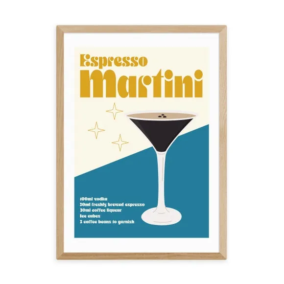 Espresso Martini Cocktail Framed Print - Blue