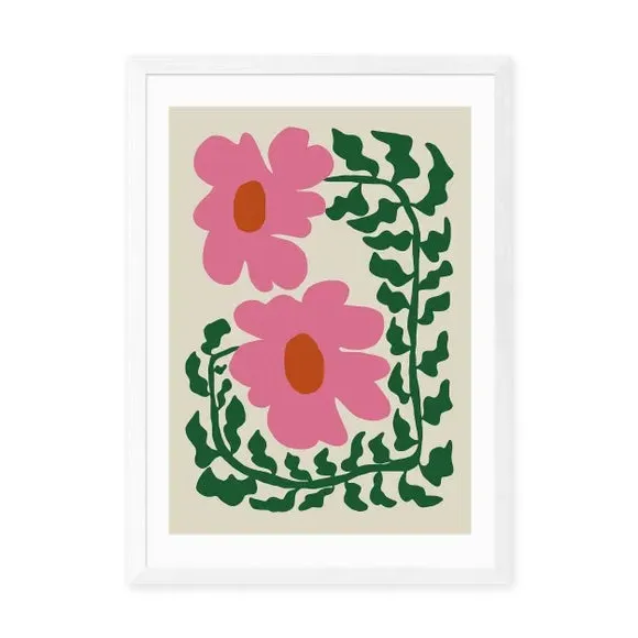 Fern and Poppy Wall Print - Pink, Paper