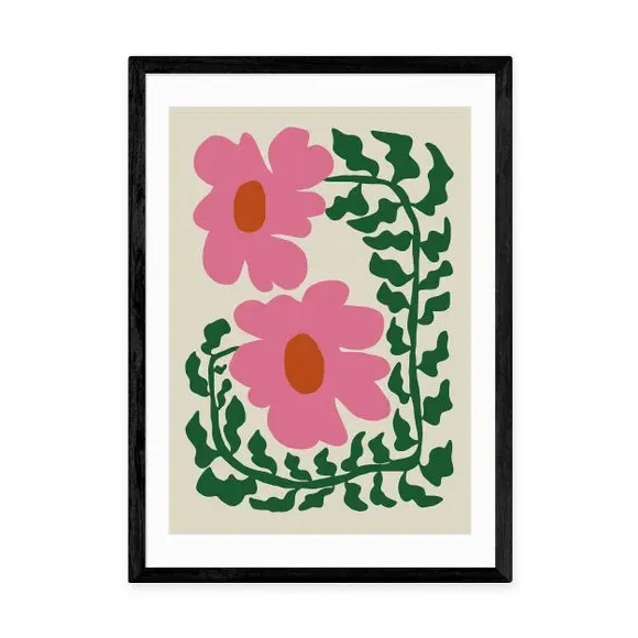 Fern and Poppy Wall Print - Pink, Paper