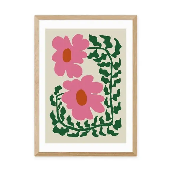 Fern and Poppy Wall Print - Pink, Paper