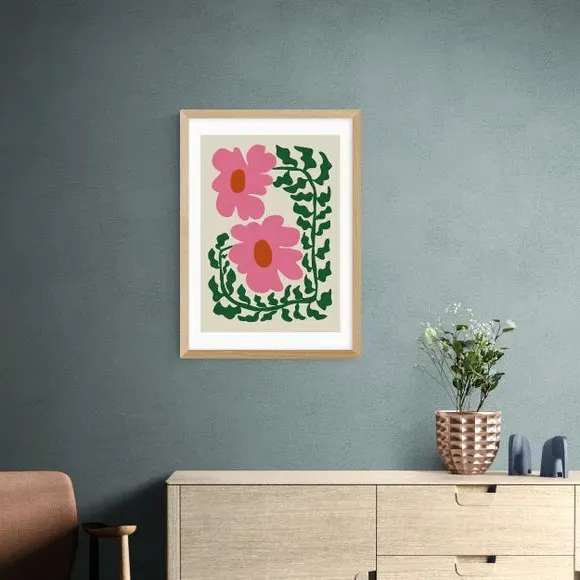 Fern and Poppy Wall Print - Pink, Paper