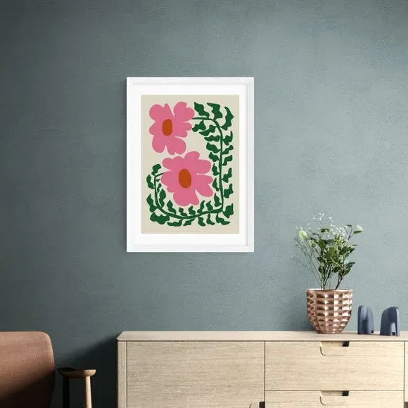 Fern and Poppy Wall Print - Pink, Paper