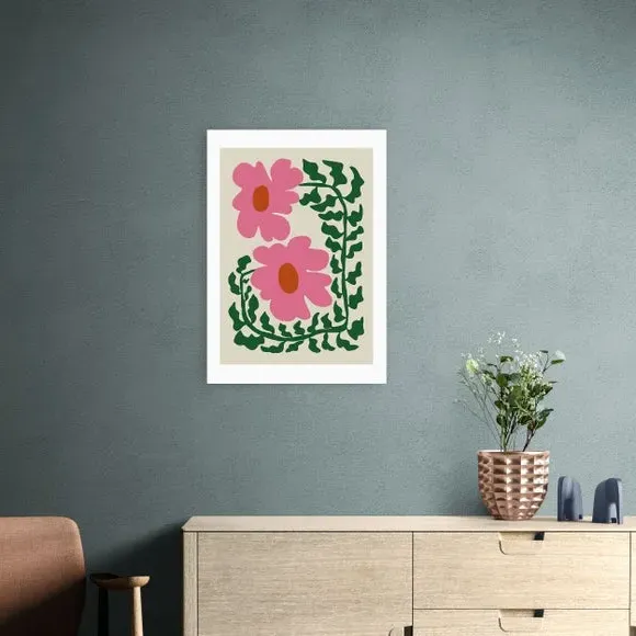 Fern and Poppy Wall Print - Pink, Paper