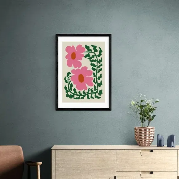 Fern and Poppy Wall Print - Pink, Paper