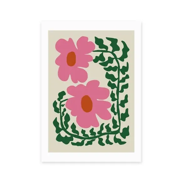 Fern and Poppy Wall Print - Pink, Paper
