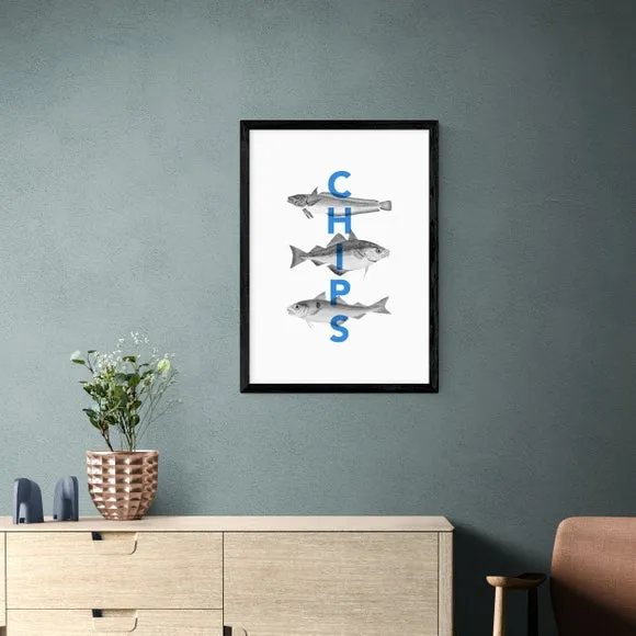 Fish and Chips Wall Print - Blue, Paper