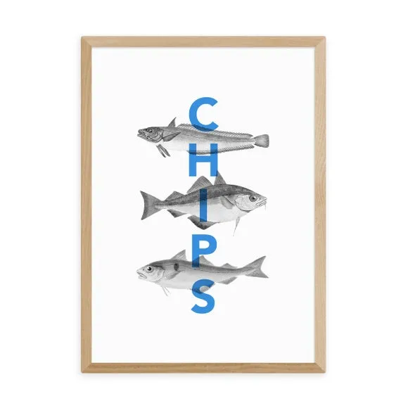 Fish and Chips Wall Print - Blue, Paper