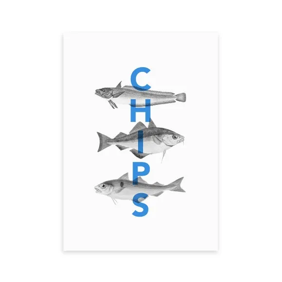 Fish and Chips Wall Print - Blue, Paper
