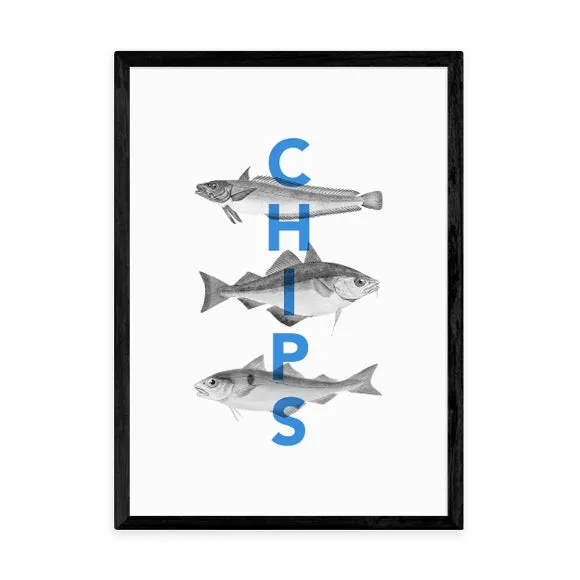 Fish and Chips Wall Print - Blue, Paper
