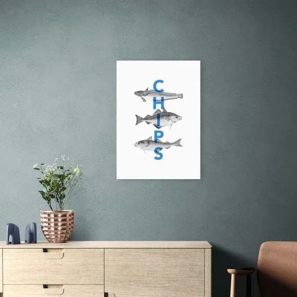 Fish and Chips Wall Print - Blue, Paper image