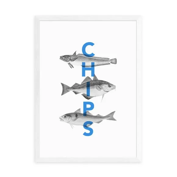 Fish and Chips Wall Print - Blue, Paper