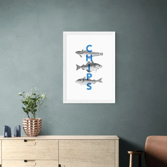 Fish and Chips Wall Print - Blue, Paper